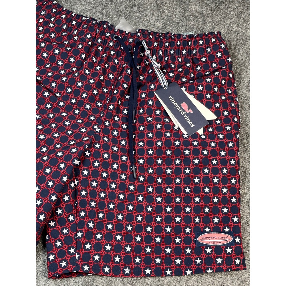 Vineyard Vines Men Small 7" Printed‎ Chappy Swim Trunks Star Anchor Rich Navy